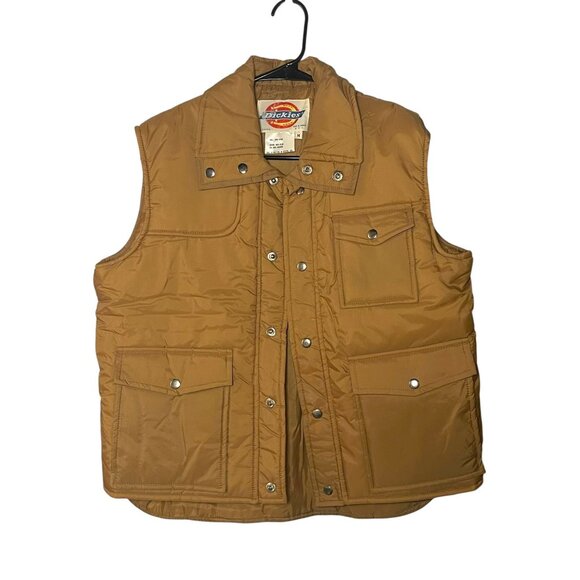 Vintage Dickies Insulated Work Vest Tan Nylon Snap Front Men’s 80s/90s - Picture 1 of 5